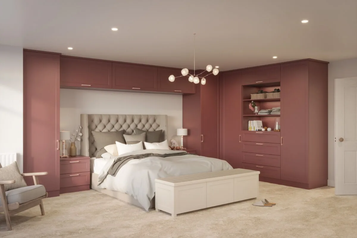 Berkley fitted bedroom in dusky rose with overbed storage