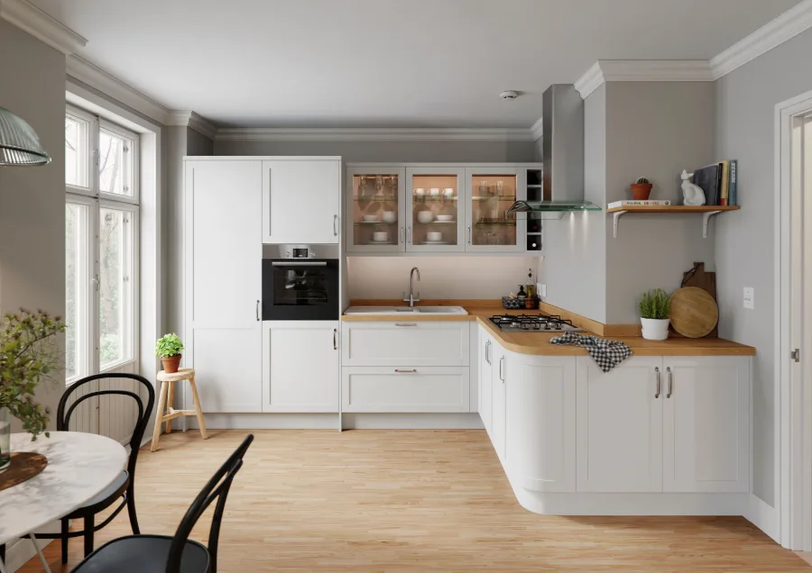North Aisle — Stratto white shaker kitchen, Stone